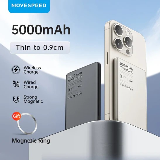 9mm Ultra-Thin Titanium Magnetic Power Bank 5,000mAh 20Watts Power delivery